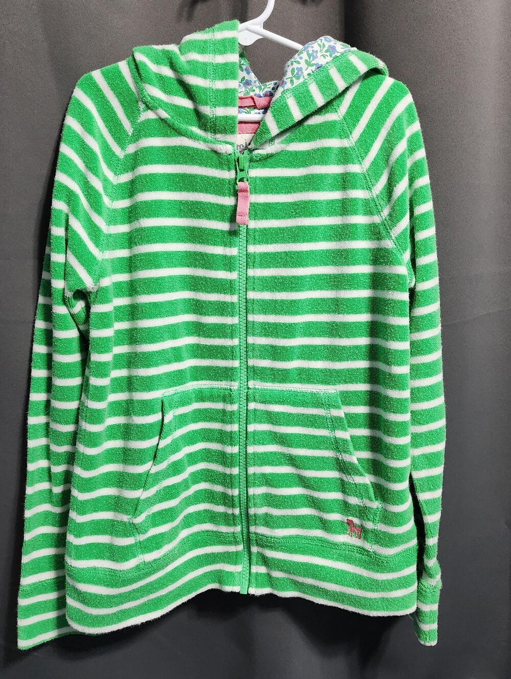 Mini Boden Girls Green Striped Terry Cloth Towelling Hoodie Jacket 9-10Y